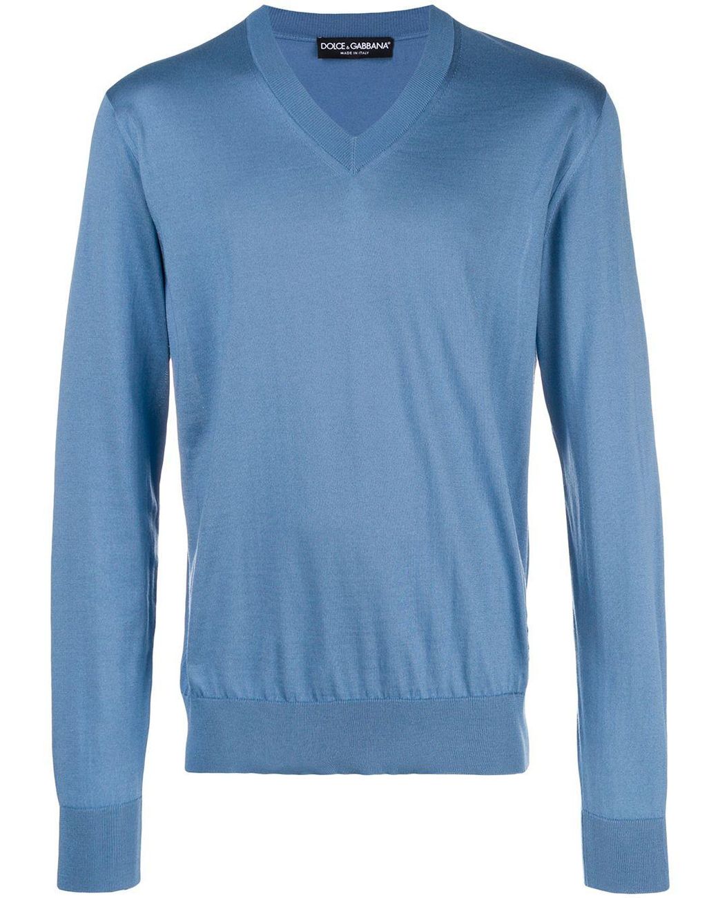 Dolce & Gabbana Silk V-neck Sweater in Blue for Men - Lyst