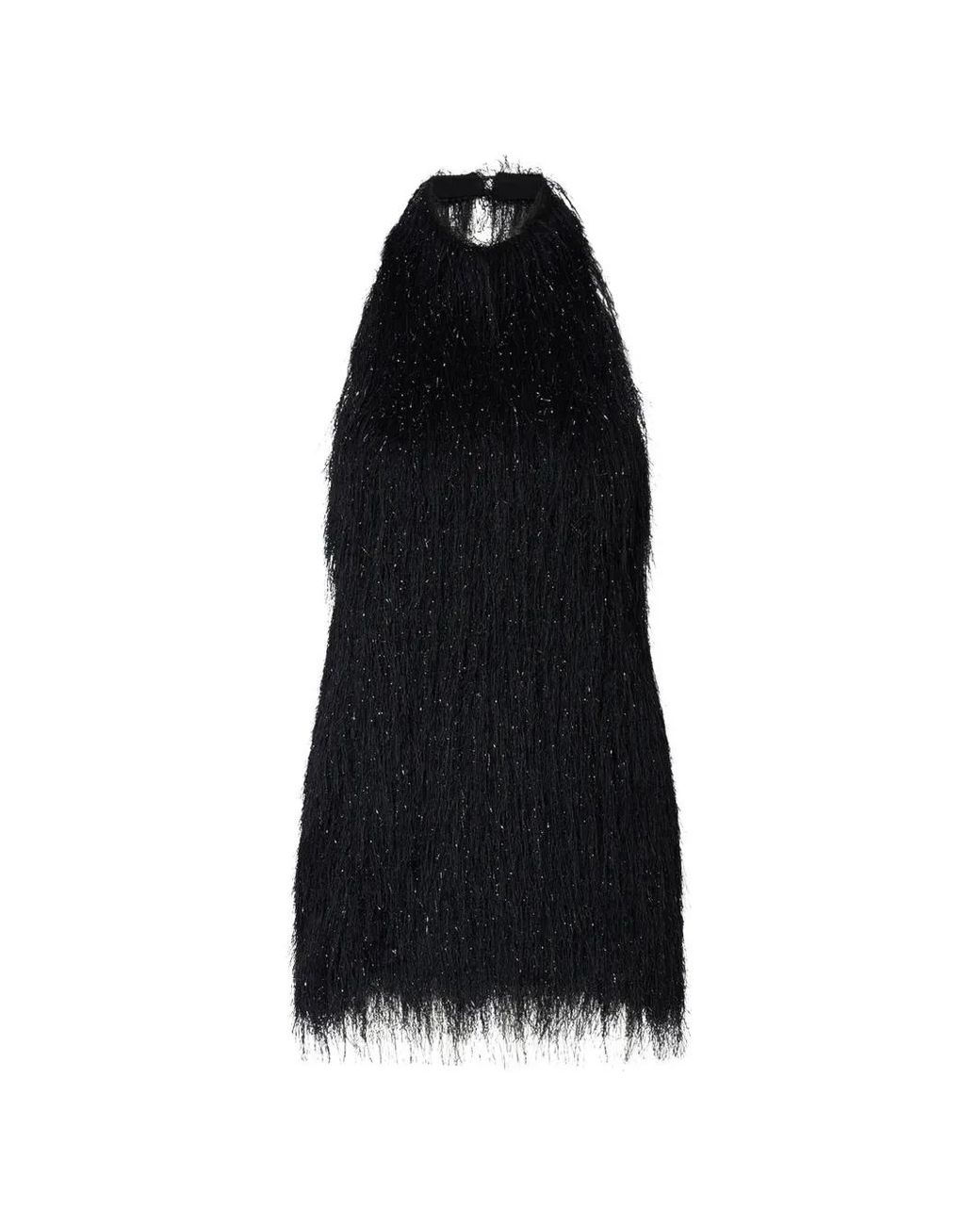 Liu Jo Black Short Dress With Frayed Fabric