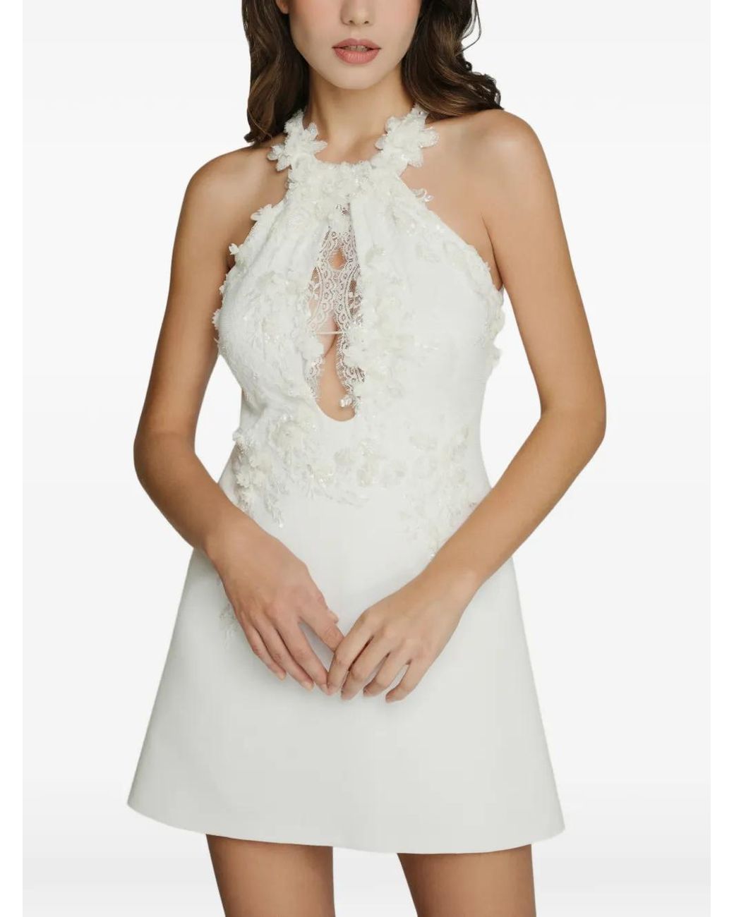 IMROSKA White Floral-Appliqué Lace-Trim Dress