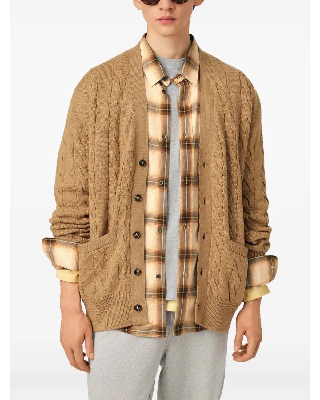 AMI Natural Wool And Cotton Cable-Stitch Cardigan for men