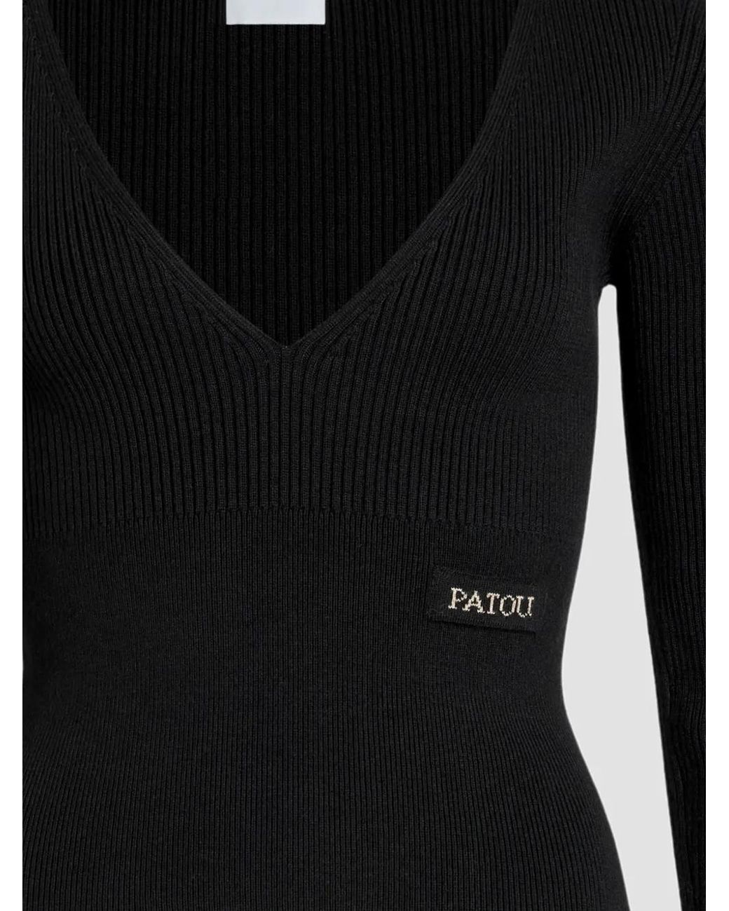 Patou Black V-Neck Ribbed Sweater