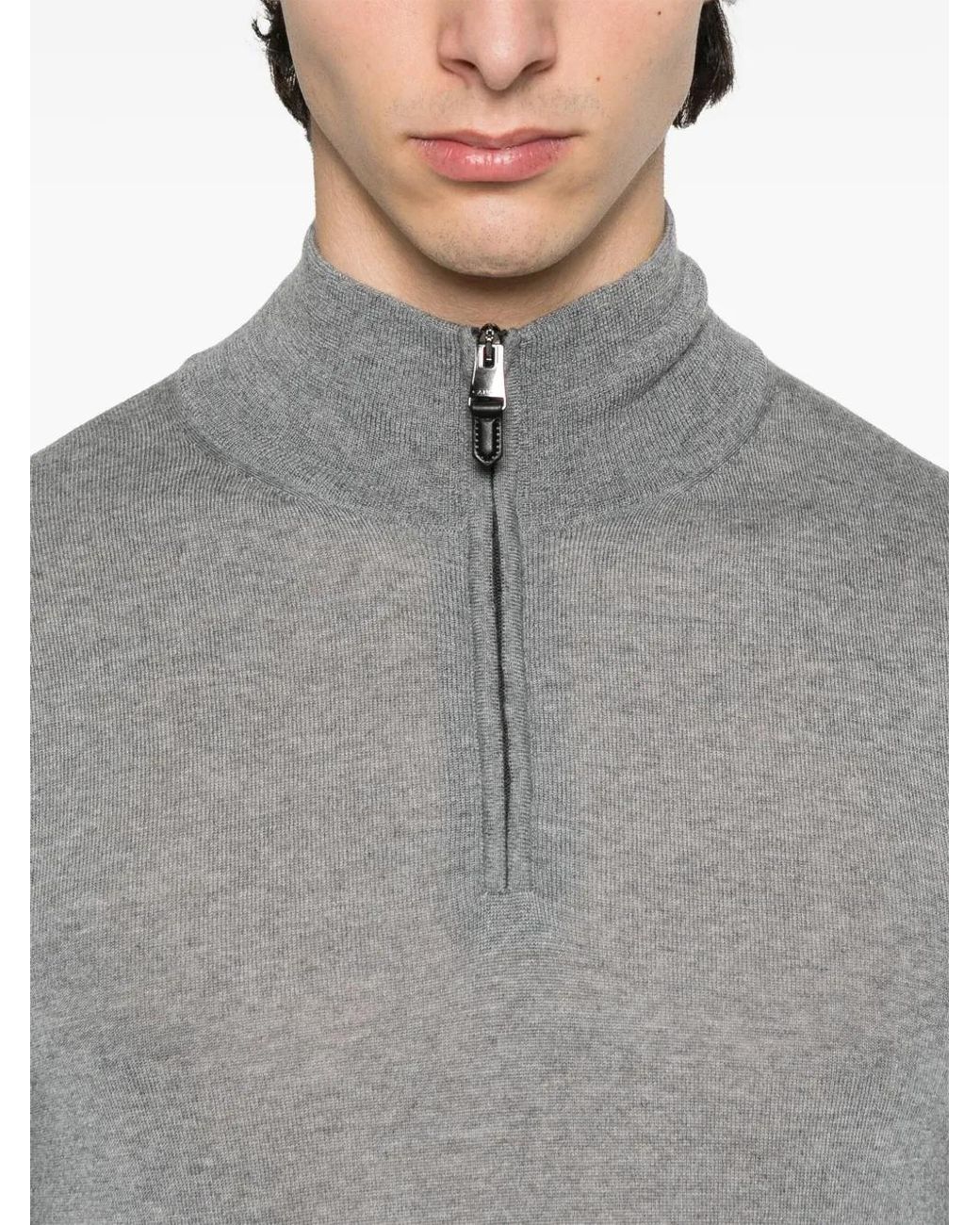 Canali Gray Half-Zip Wool Sweater for men