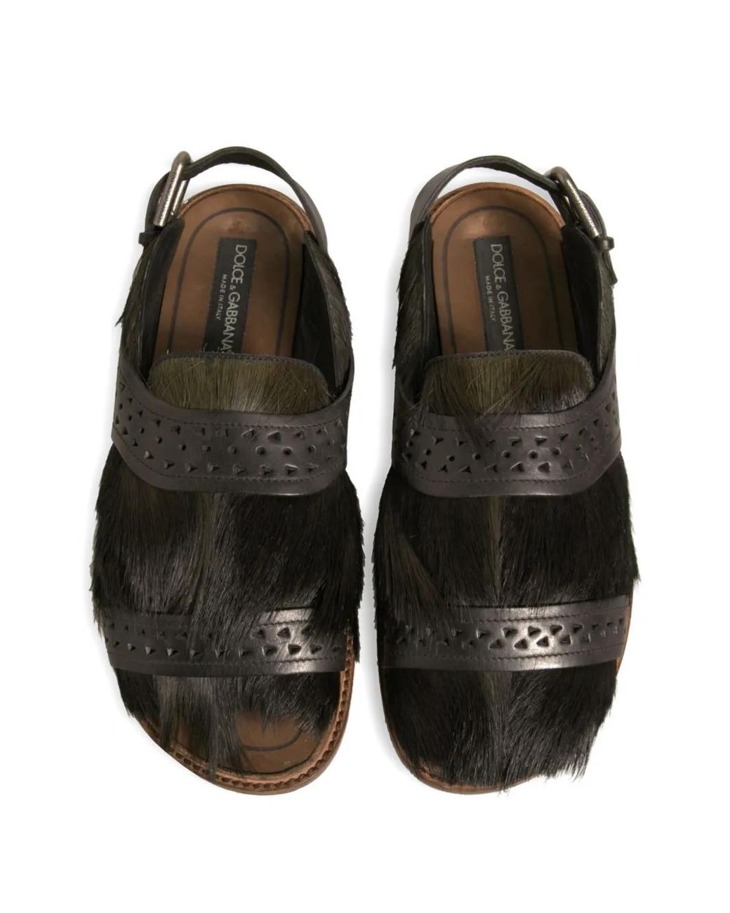 Dolce & Gabbana Black Haircalf Perforated-Strap Sandals for men