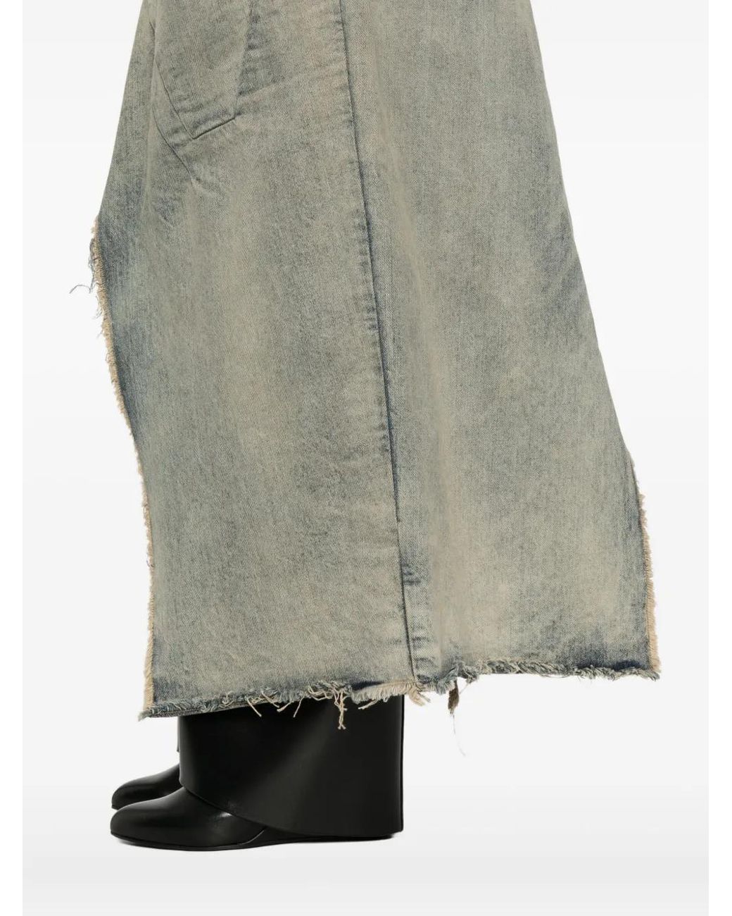 Rick Owens Gray Cotton Denim Skirt