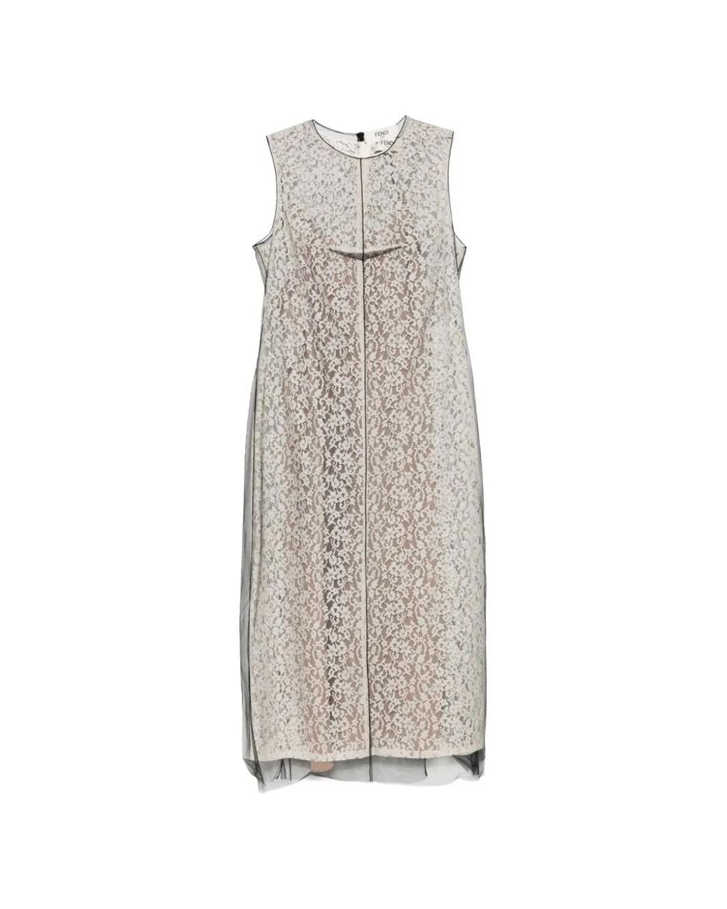 Fendi White Lace Midi Dress