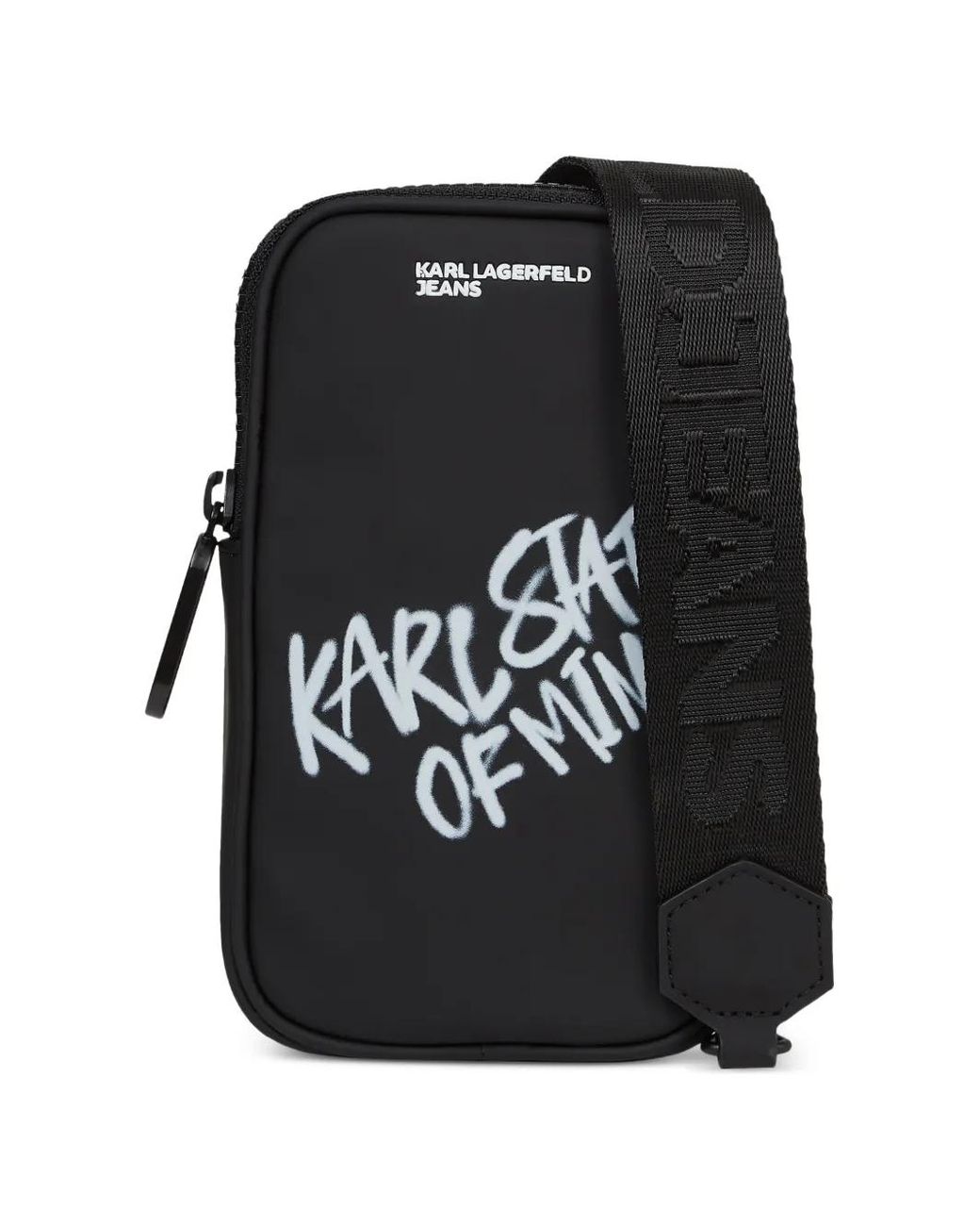 Karl Lagerfeld Black Logo-Print Zip-Around Phone Pouch for men