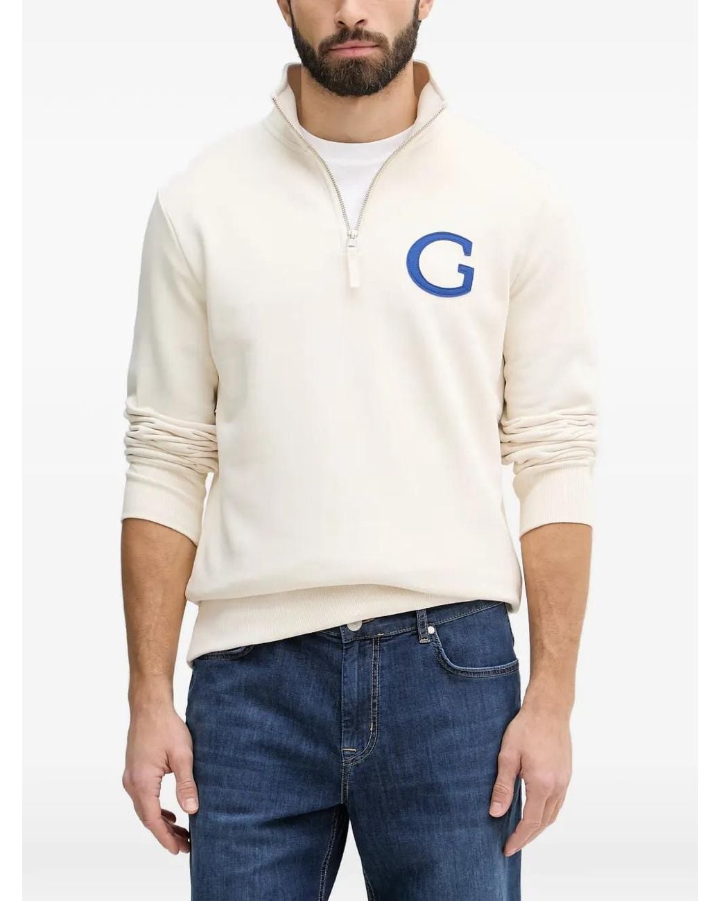 Gant White Logo-Patch Half-Zip Sweater for men