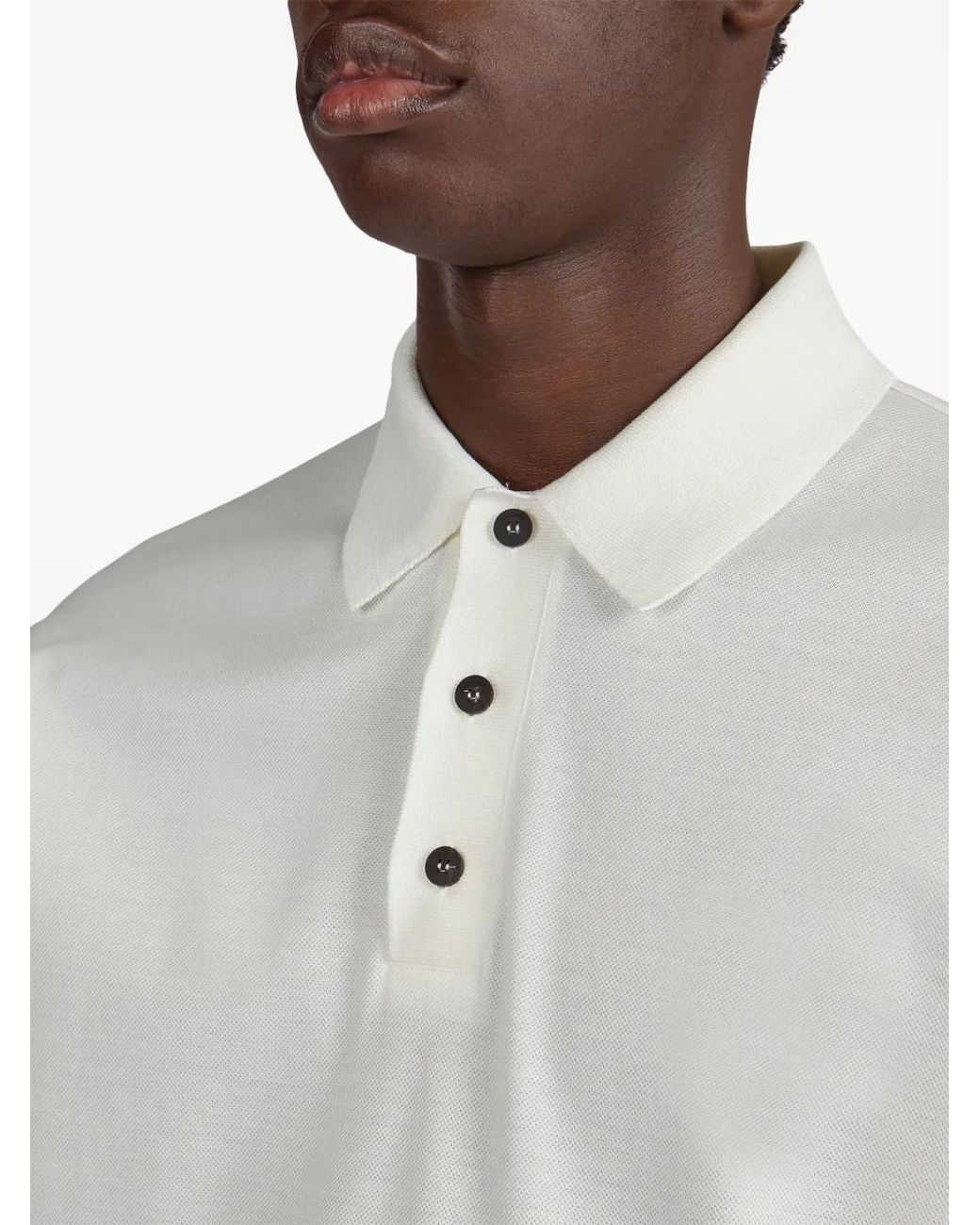 Ferragamo White Long-Sleeve Cotton Polo Shirt for men