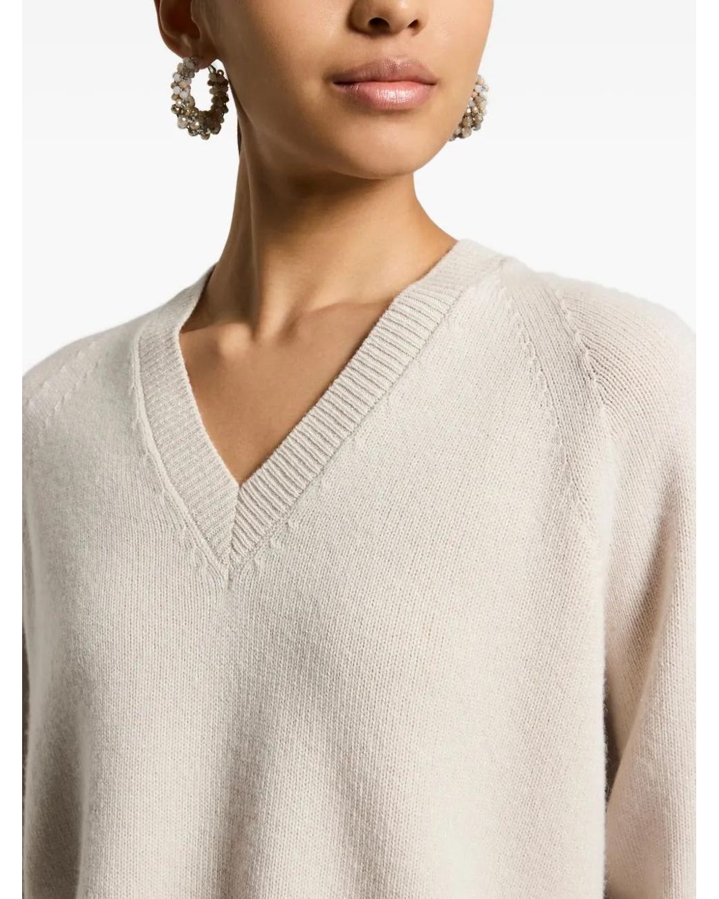 Peserico Trui Met Raglan Mouwen En V-Hals in het Natural