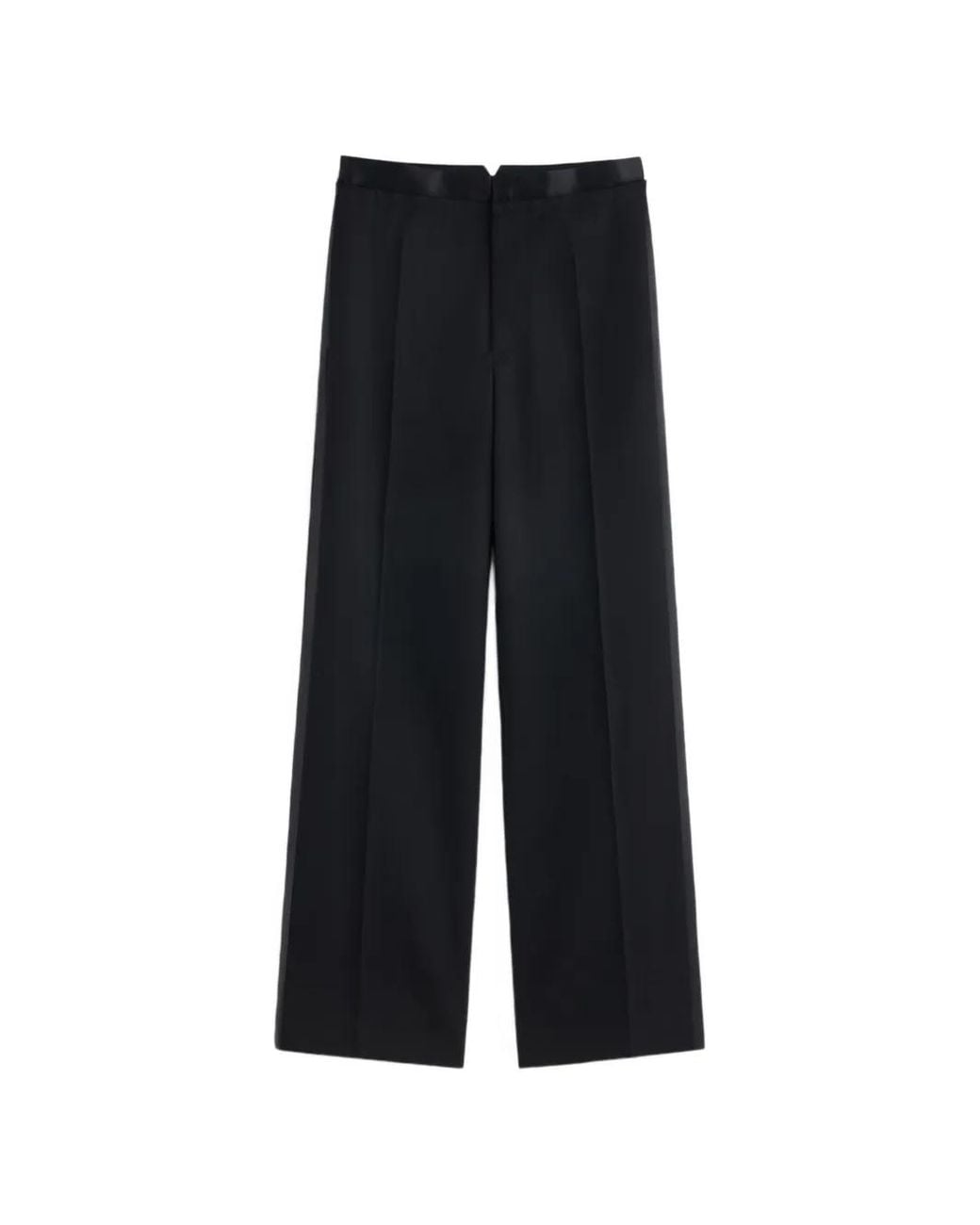 Maison Margiela Black Satin-Waist Virgin-Wool Tuxedo Trousers