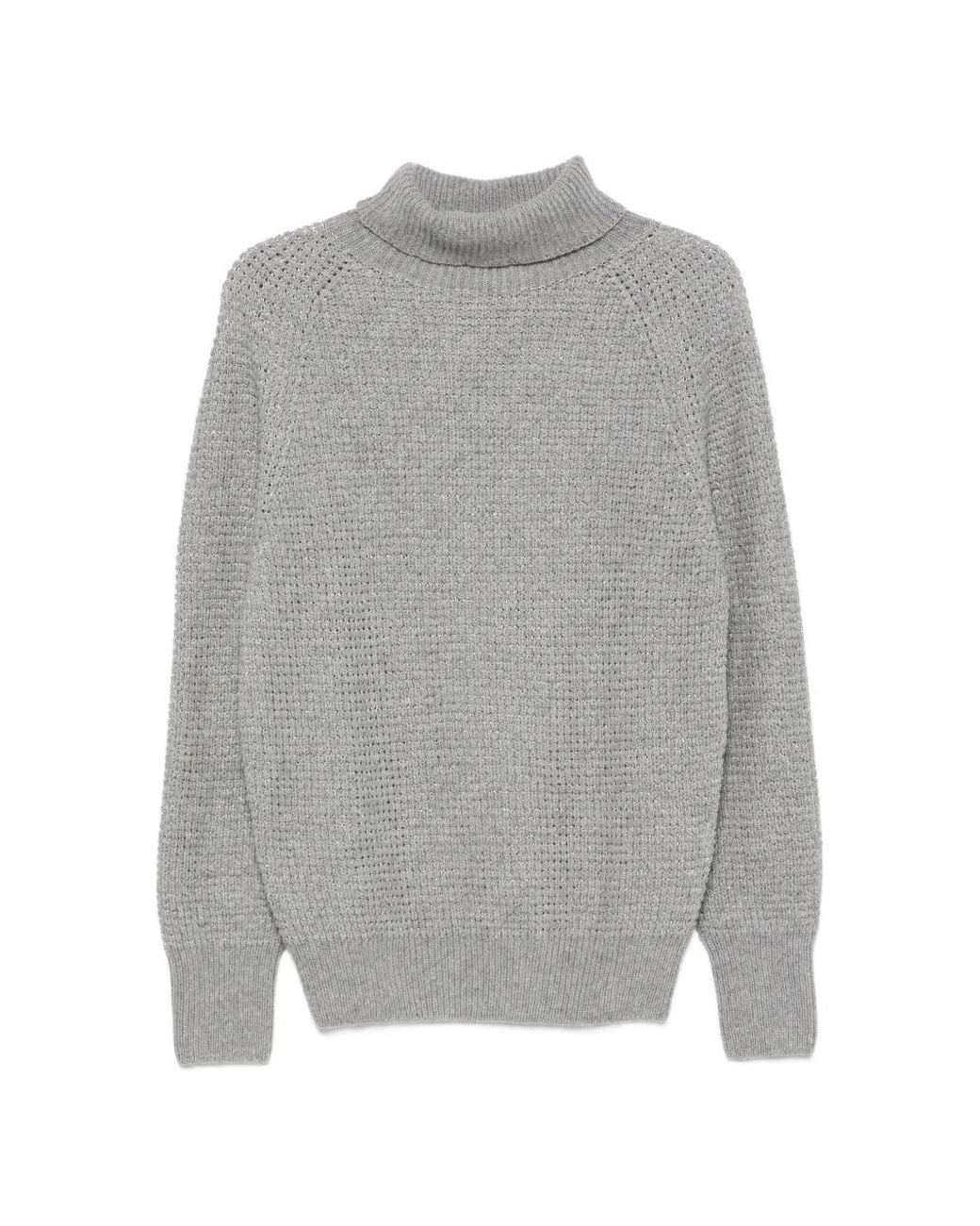 D.exterior Gray Waffle-Knit Roll-Neck Sweater