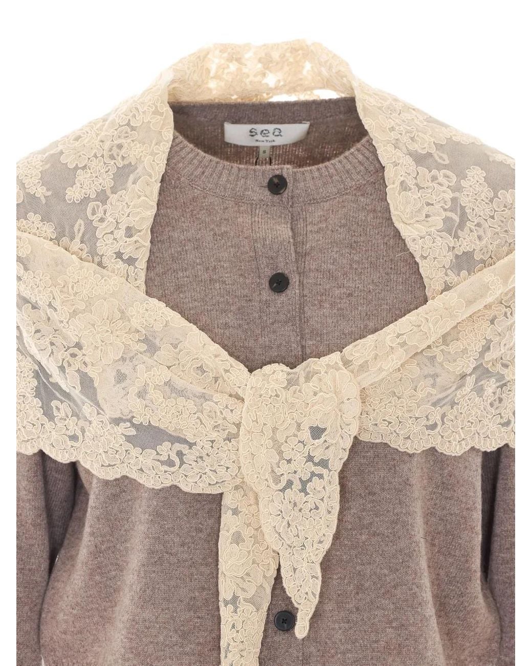 Sea White Kirra Lace-Overlay Cardigan
