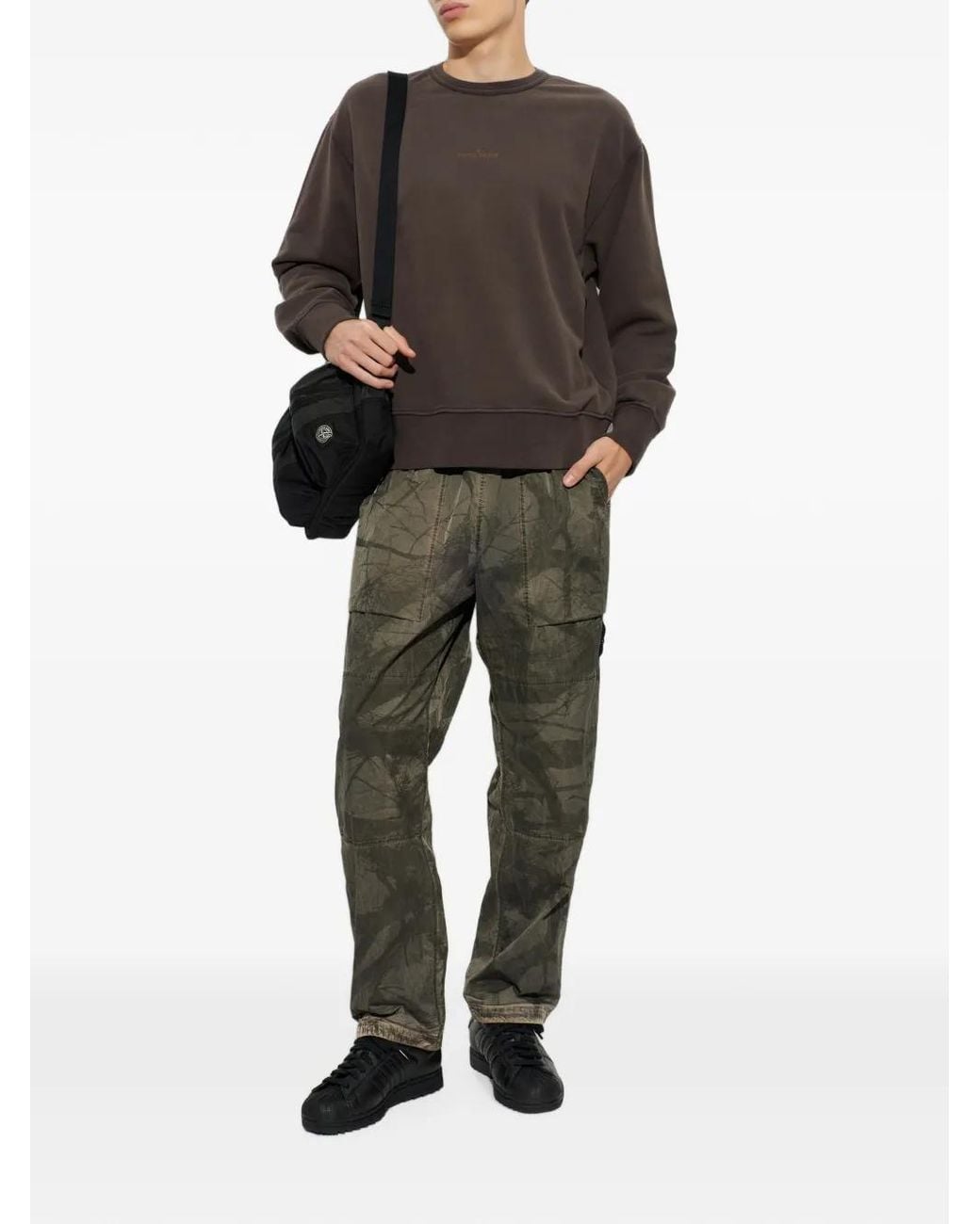 Stone Island Gray Logo-Patch Straight-Leg Trousers for men