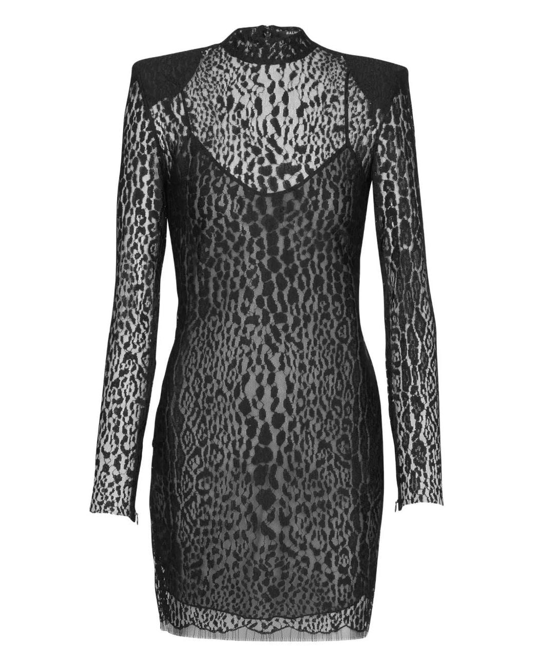 Balmain Black Leopard Pattern Lace Bodycon Dress
