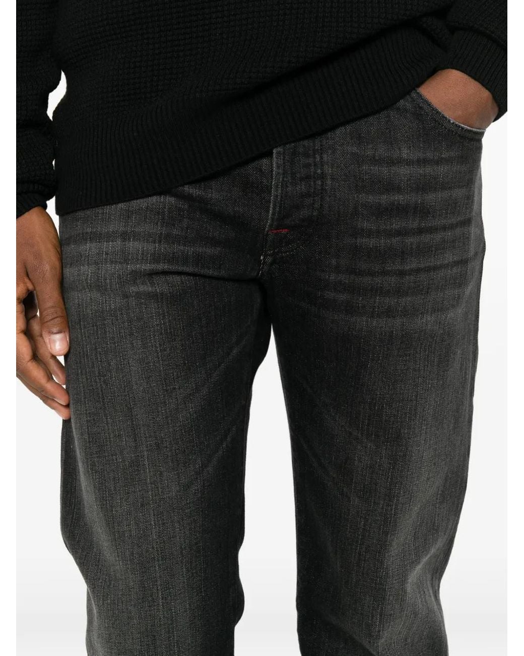 Kiton Black Washed-Finish Tapered Jeans for men