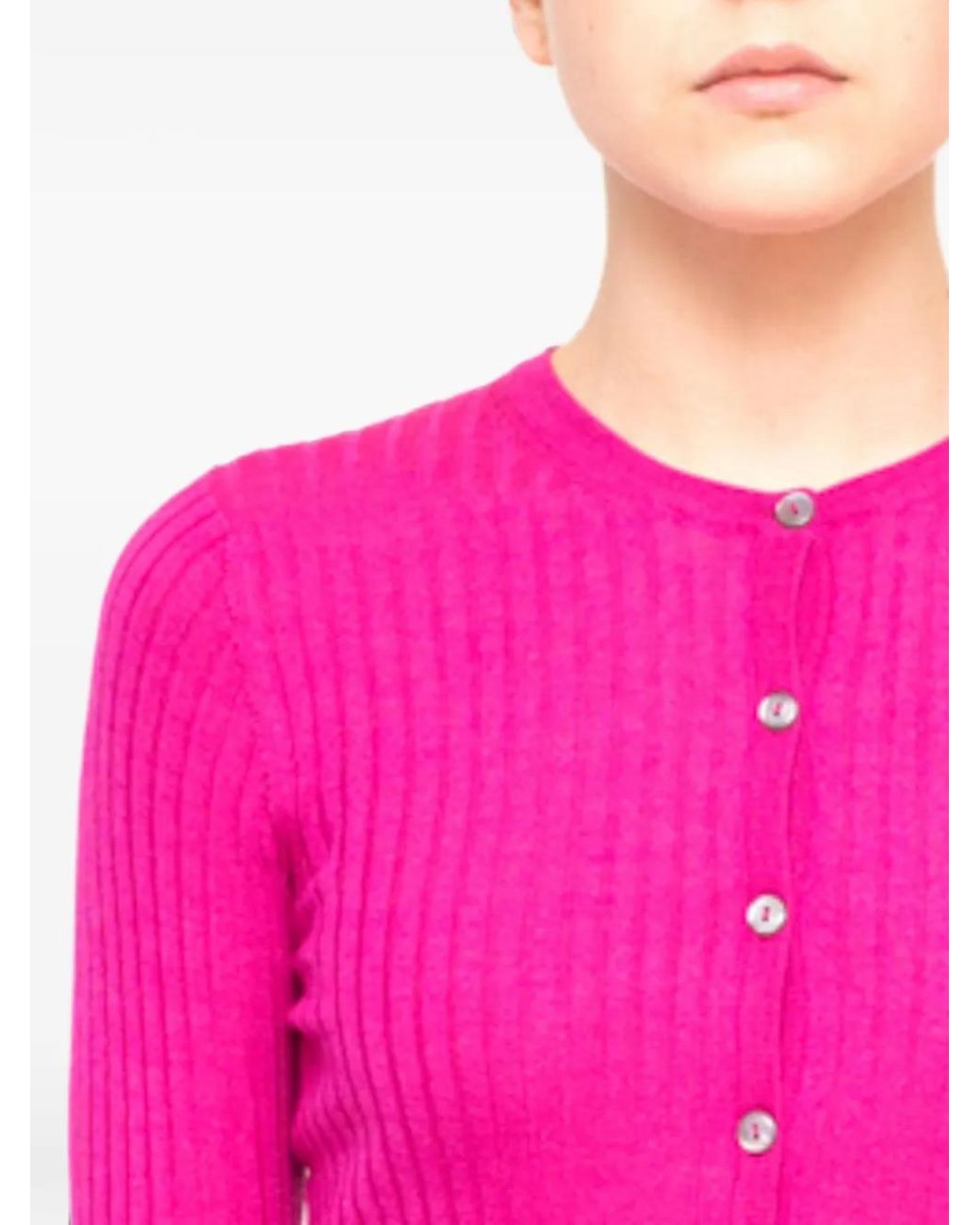 LA ROSE Pink Ribbed Cashmere Cardigan