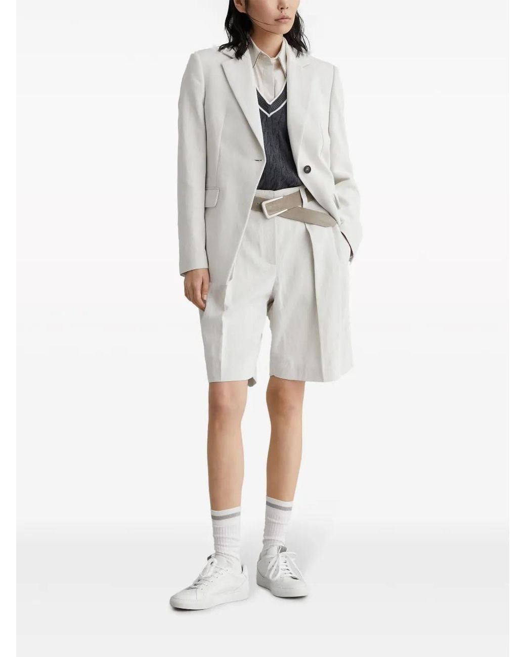 Brunello Cucinelli White Linen And Cotton Blend Single-breasted Jacket