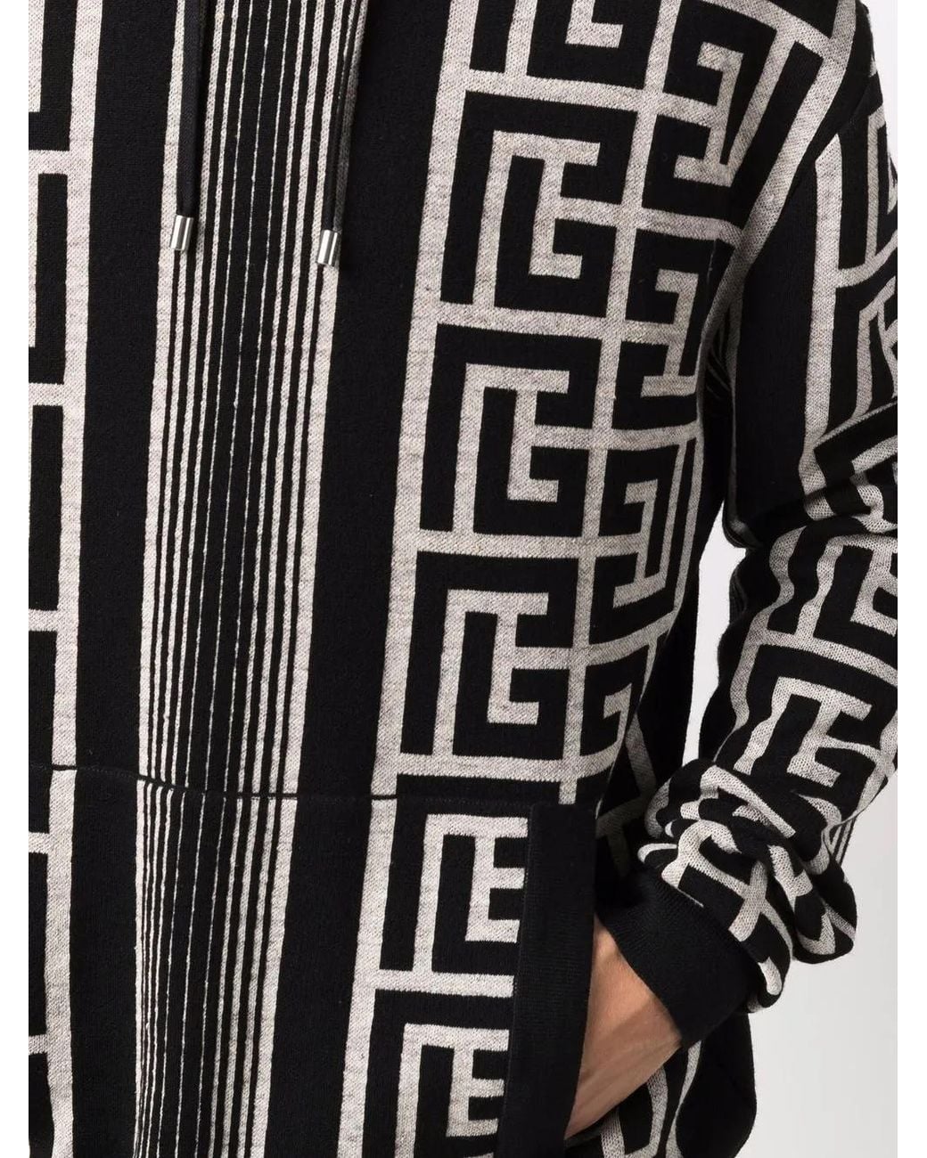 Balmain Black Maxi Monogram Hoodie for men