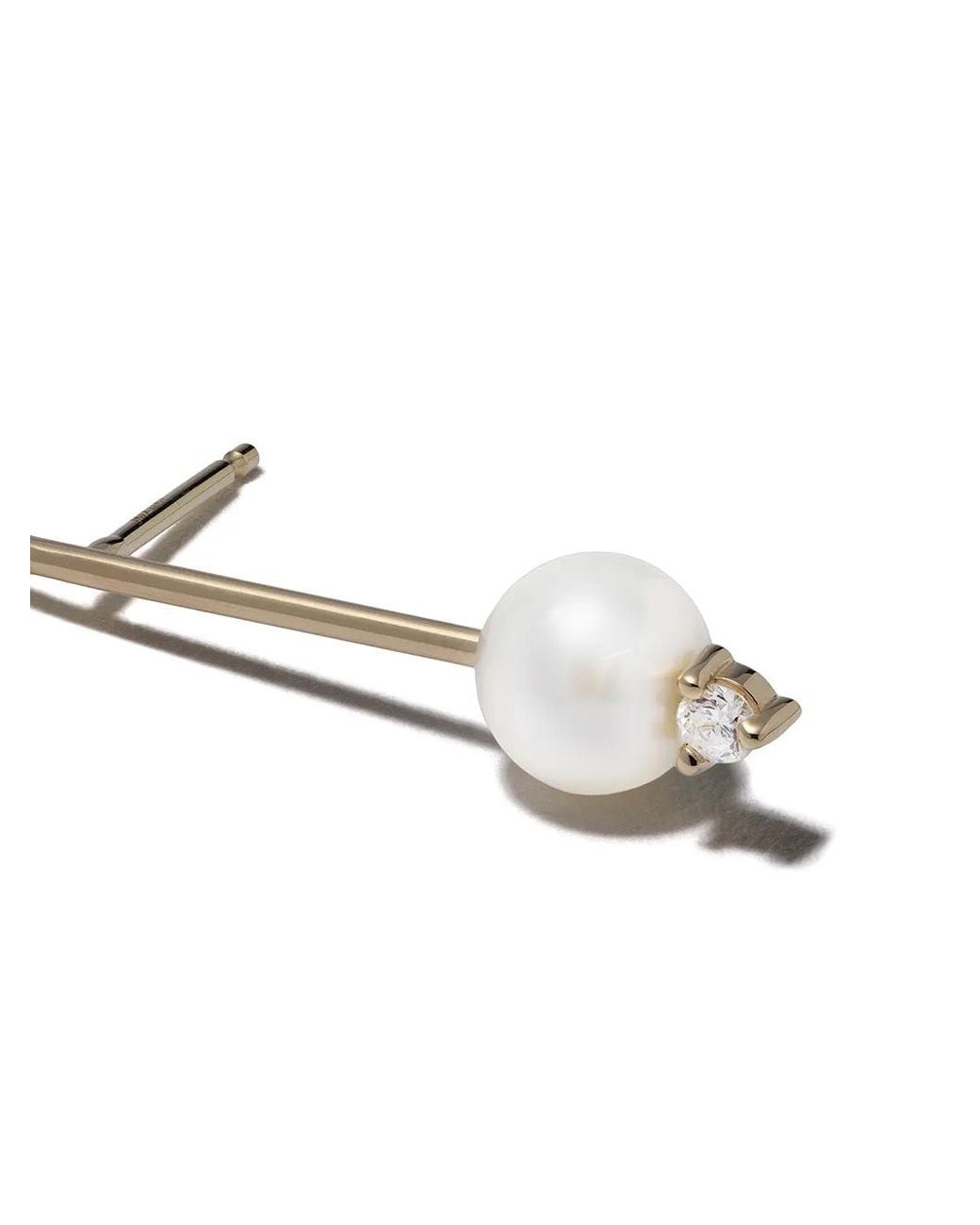 Mizuki White 14Kt Sea Of Beauty Diamond Pearl Bar Earrings