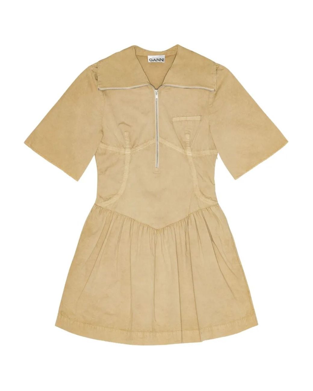 Ganni Natural Washed Stretch-Cotton Mini Dress