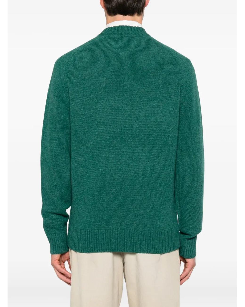 Barbour Green Embroidered-Logo Wool Sweater for men