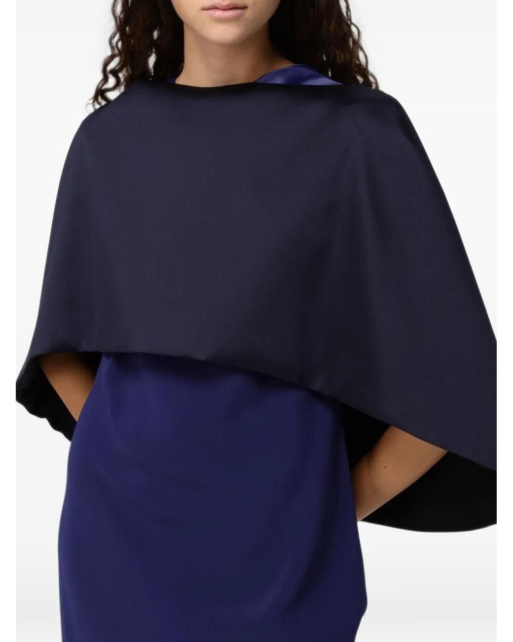 Alberta Ferretti Blue Cape À Fini Satiné
