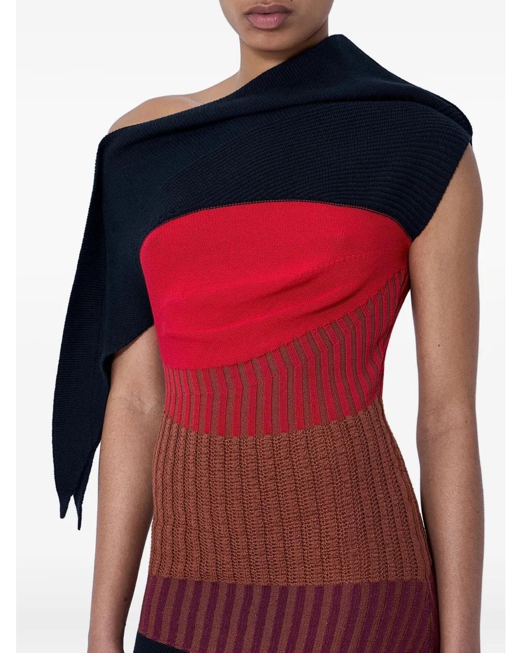 Kiko Kostadinov Red Asymmetric-Neck Midi Dress