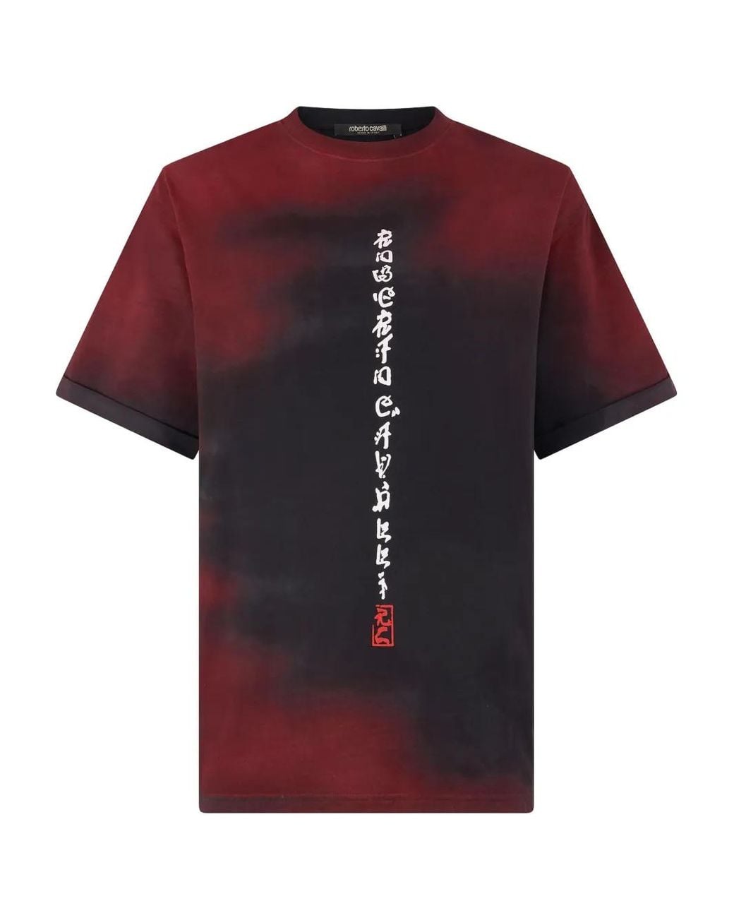 Roberto Cavalli Red Dragon-Print Tie-Dye Effect T-Shirt for men