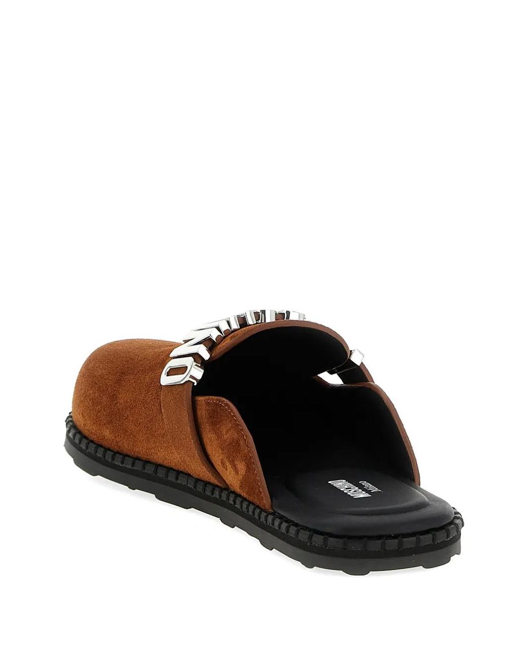 Mules Lettering Moschino Lettering Logo-Strap Mules in Brown | Lyst