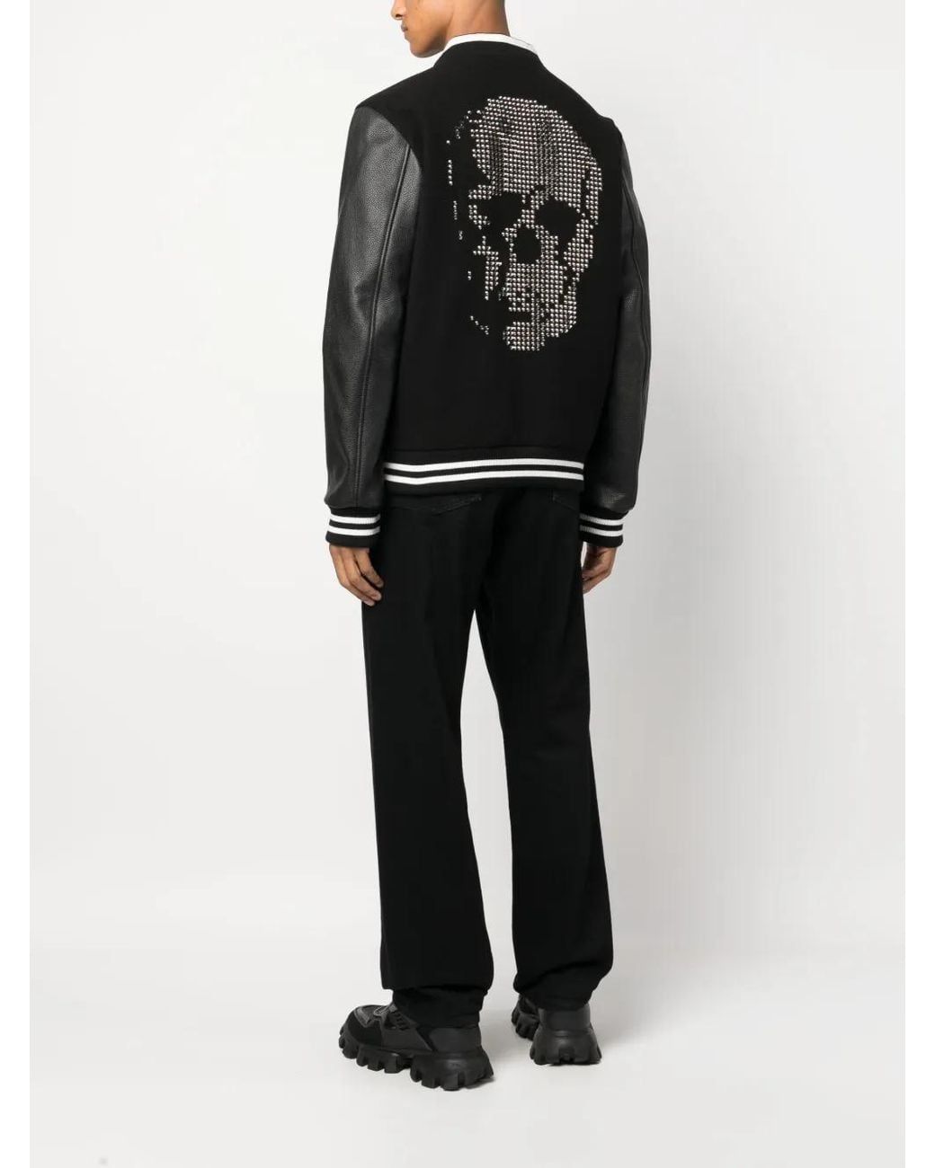 Philipp Plein Black Studded-Skull Bomber Jacket for men