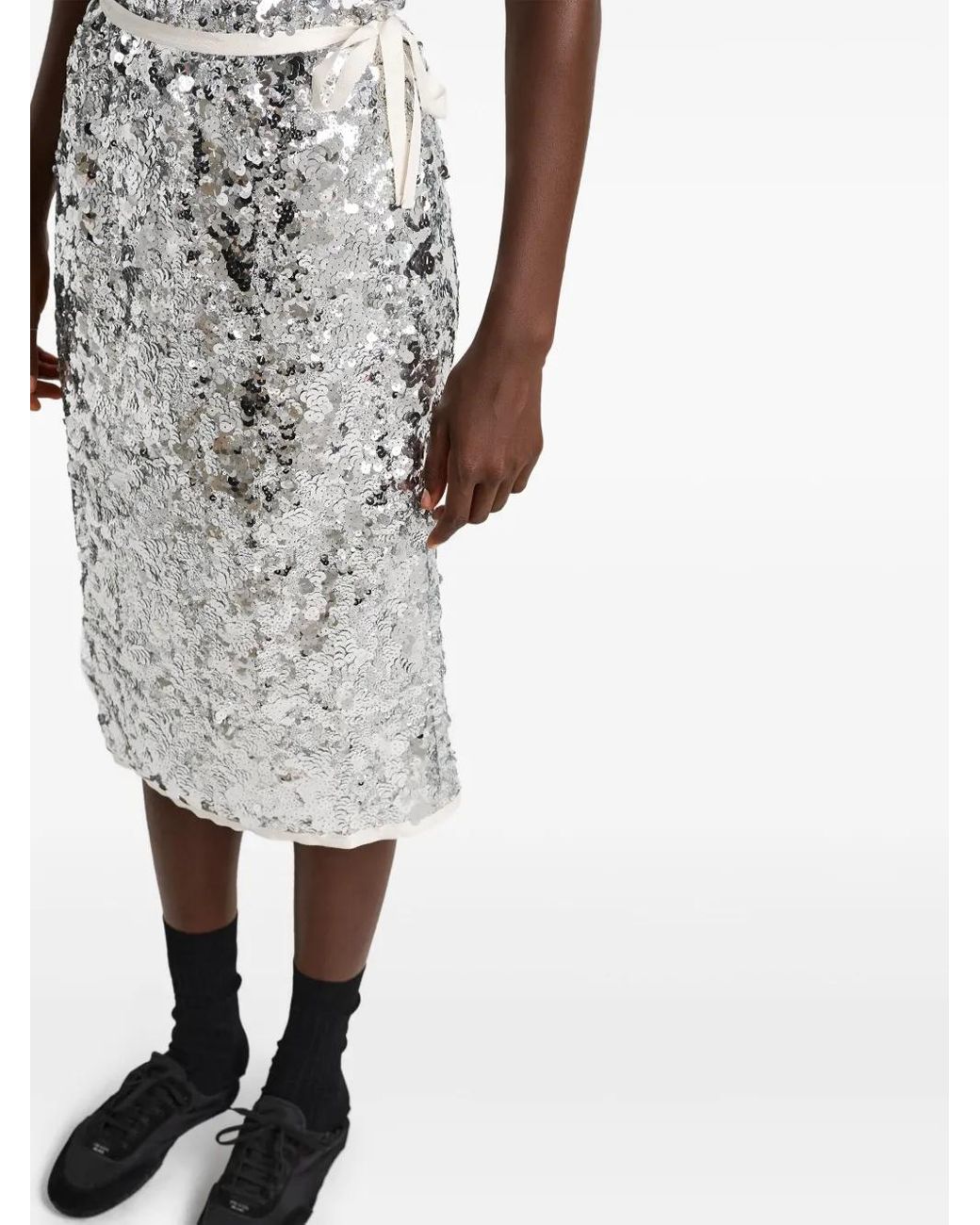 Prada Gray Sequin-Embellished Wrap Midi Skirt