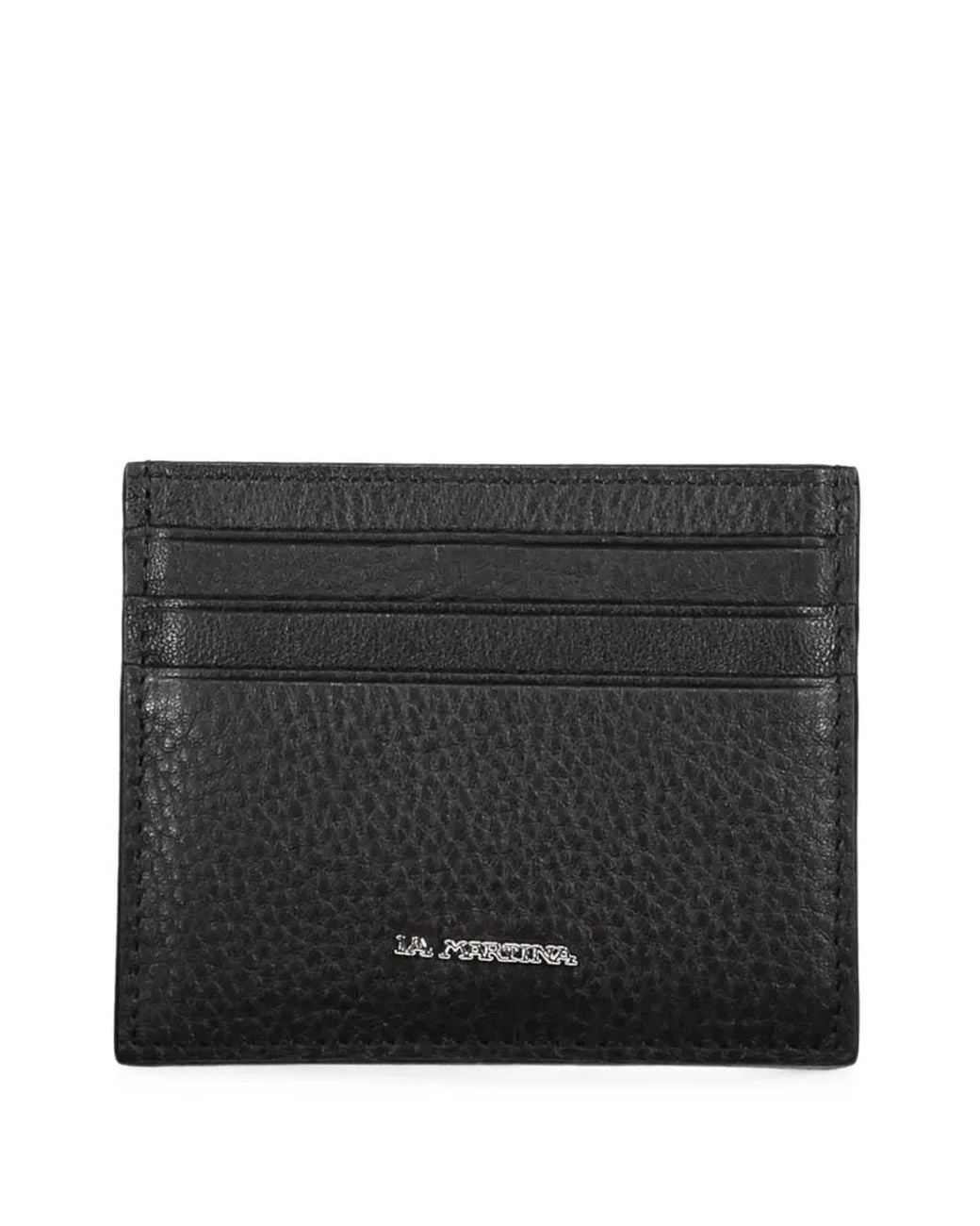 La Martina Black Logo-Plaque Leather Card Holder for men