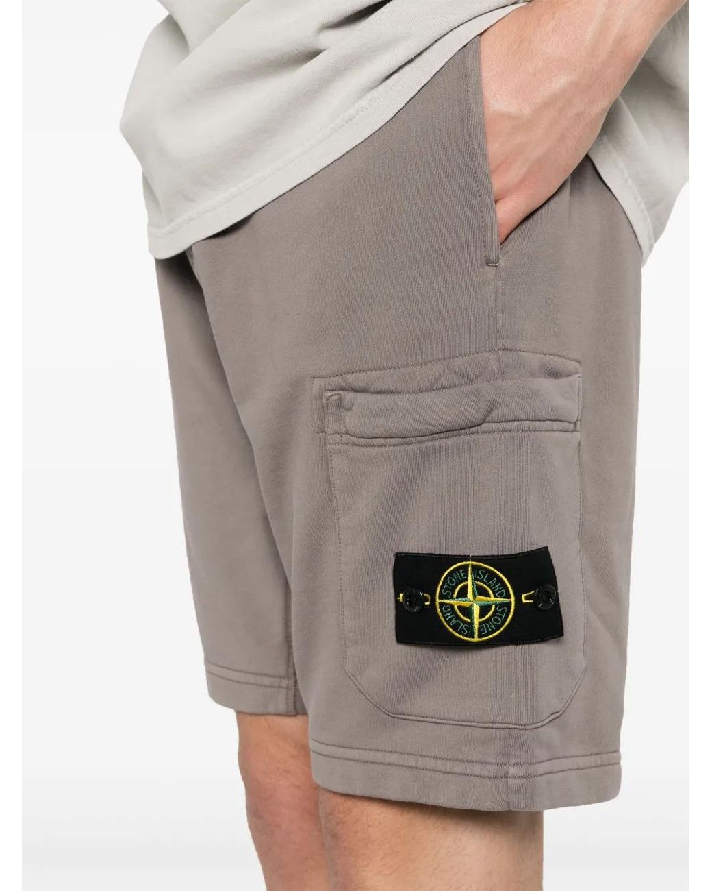 Stone Island Gray Compass-Badge Jersey Shorts for men