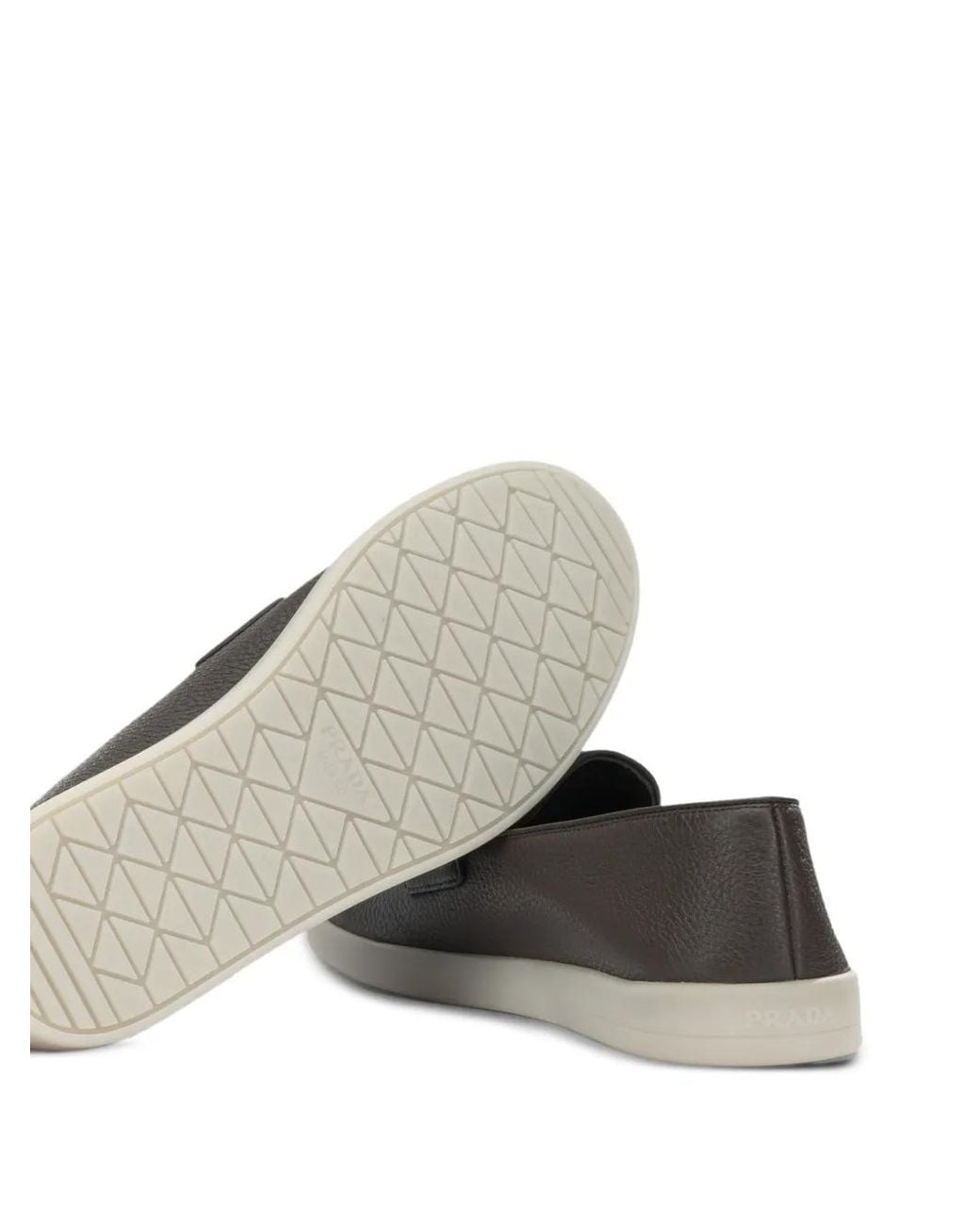 Prada Gray Logo-Plaque Pebbled-Leather Loafers for men