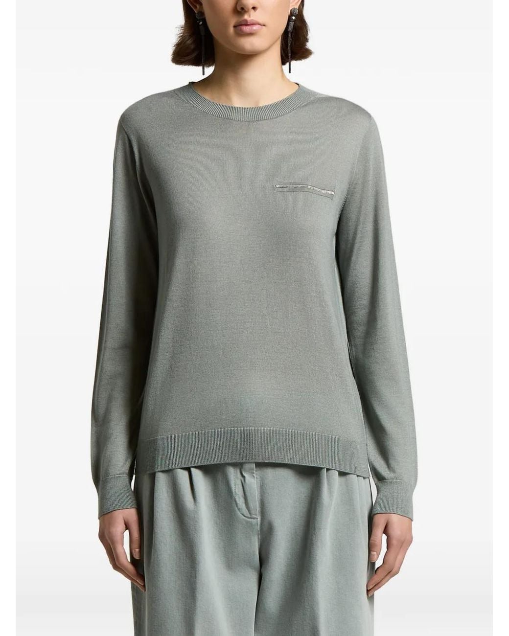 Peserico Gray Embellished-Pocket Sweater