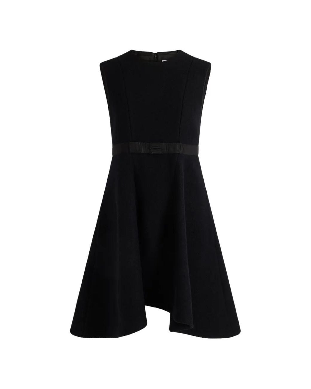 Patou Black Midi Handkerchief-Hem Belted Dress