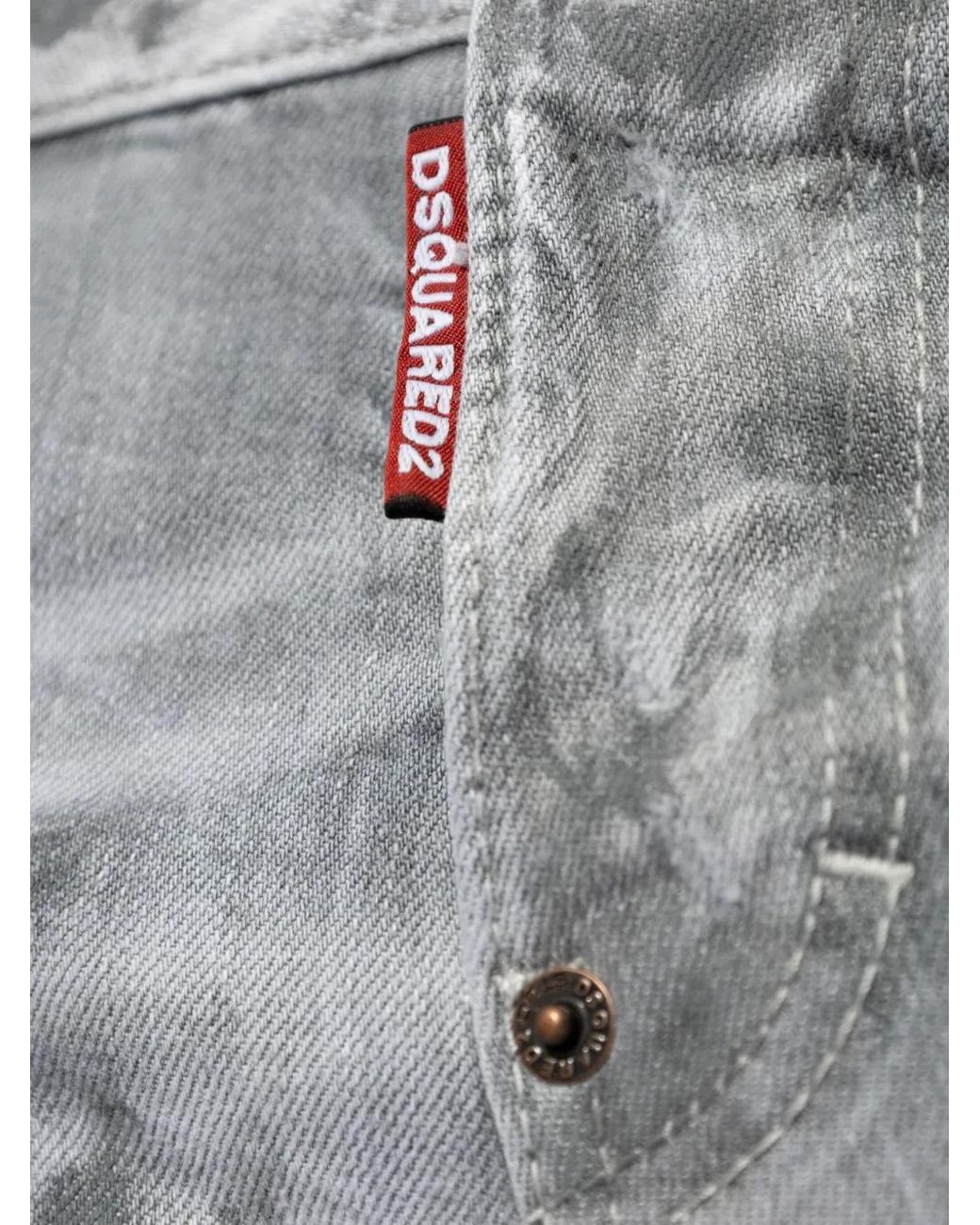 DSquared² Gray Logo-Patch Cotton-Blend Jeans
