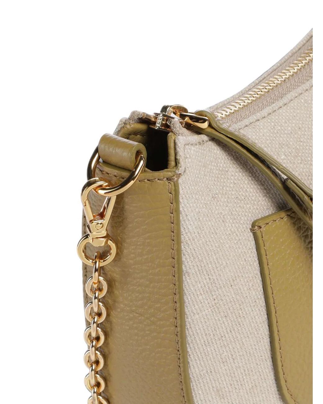 Coccinelle Natural Leather-Trim Canvas Shoulder Bag