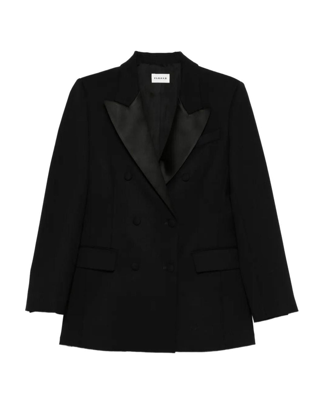 P.A.R.O.S.H. Black Satin-Lapel Double-Breasted Jacket