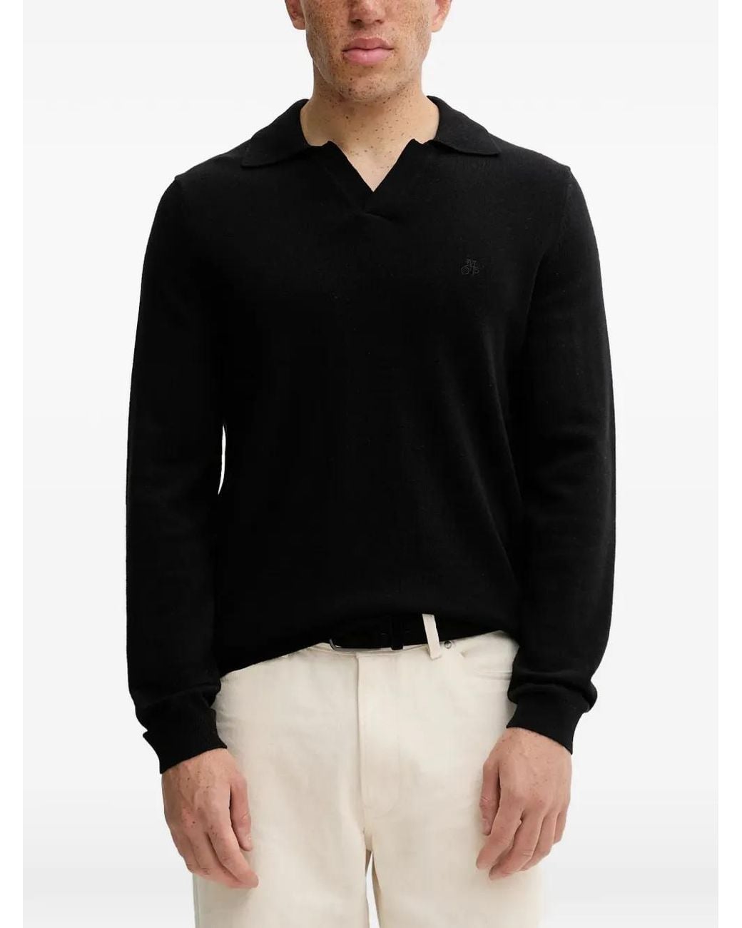 Marc O' Polo Black V-Neck Logo Sweater for men