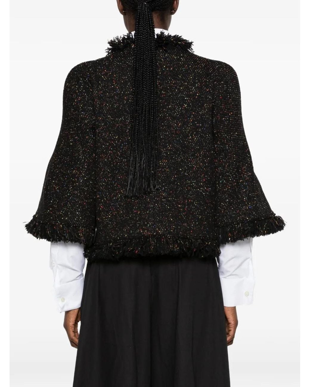 Sacai Black Veste Frangée À Effet Tweed