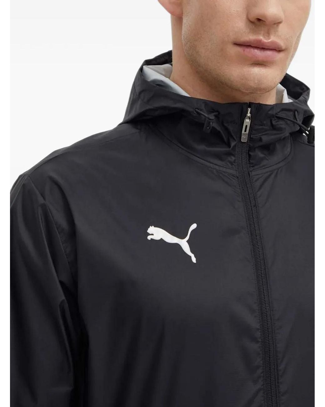 PUMA Black Logo-Print Hooded Jacket for men