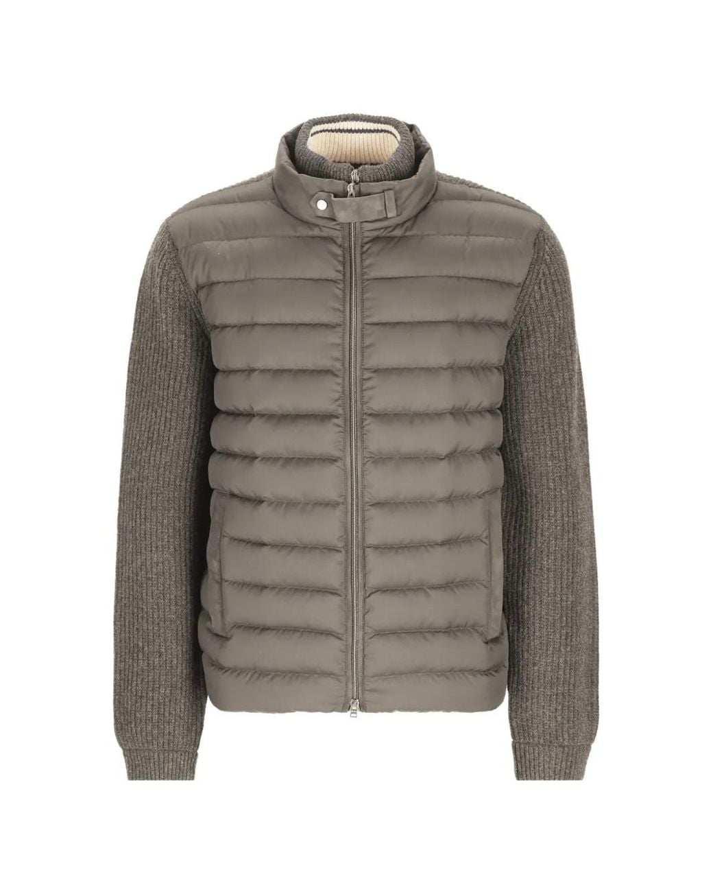 Herno Gray Quilted-Panel Ribbed-Knit Jacket for men