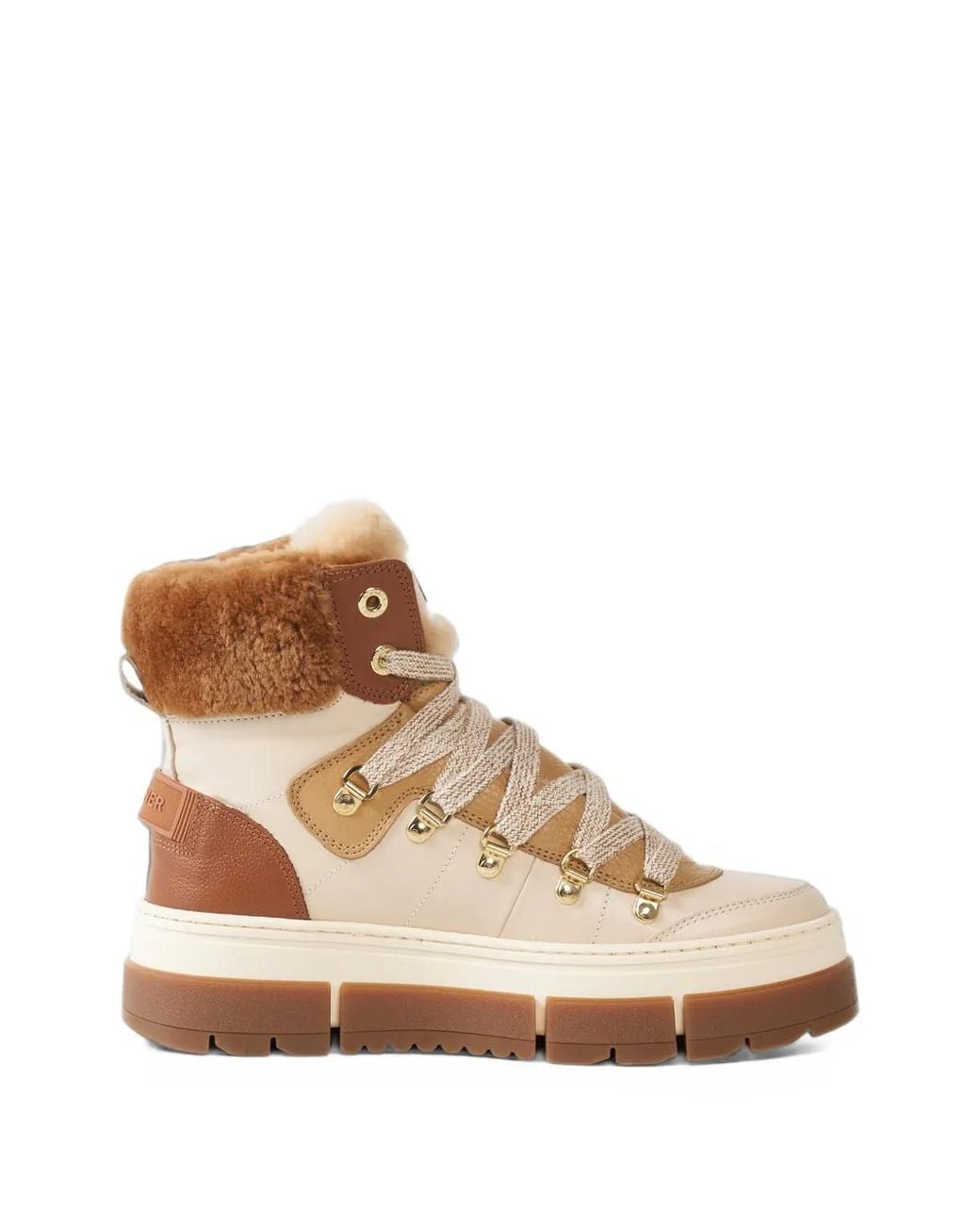 Bogner Brown Vaduz Shearling-Trim Lace-Up Ankle Boots