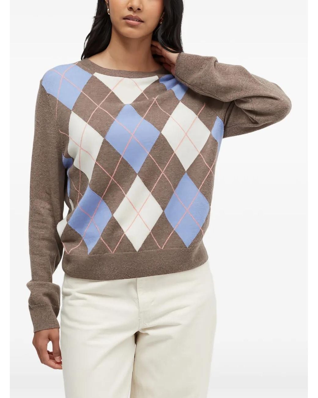 Chinti & Parker White Argyle-Pattern Sweater