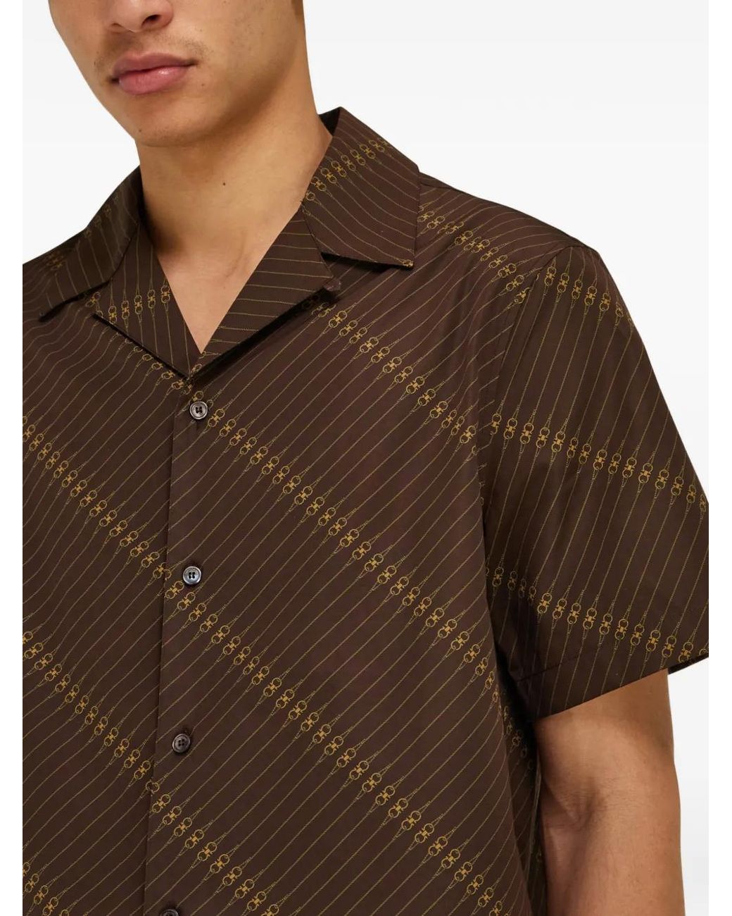 Ferragamo Brown Short Sleeve Bowling Shirt for men
