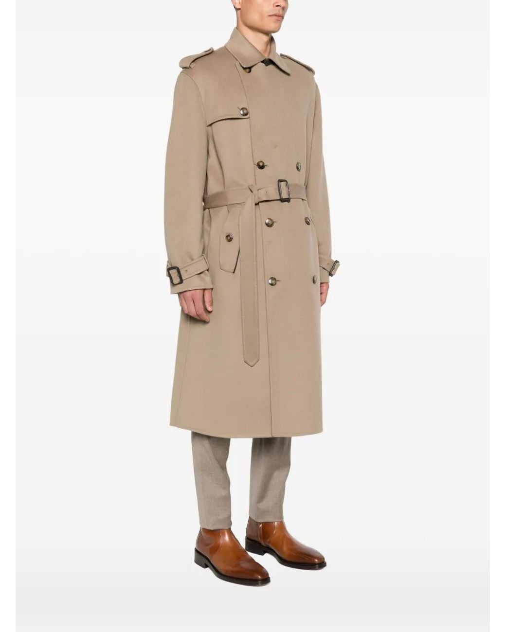 Canali Natural Belted Double-Breasted Coat for men