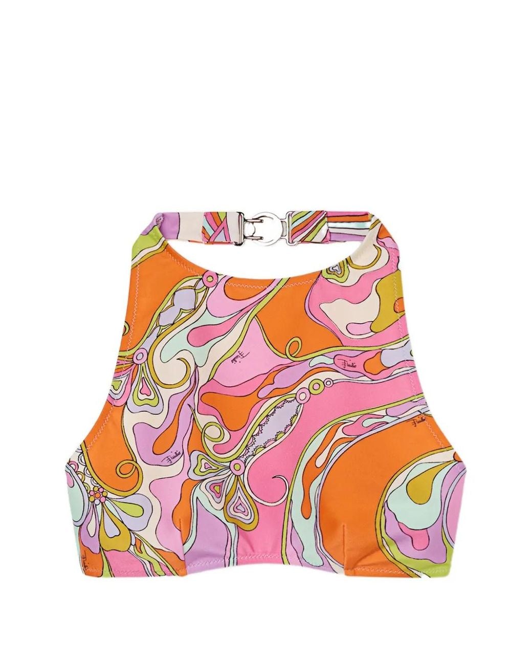 Emilio Pucci White Orchidee-Print Bikini Top