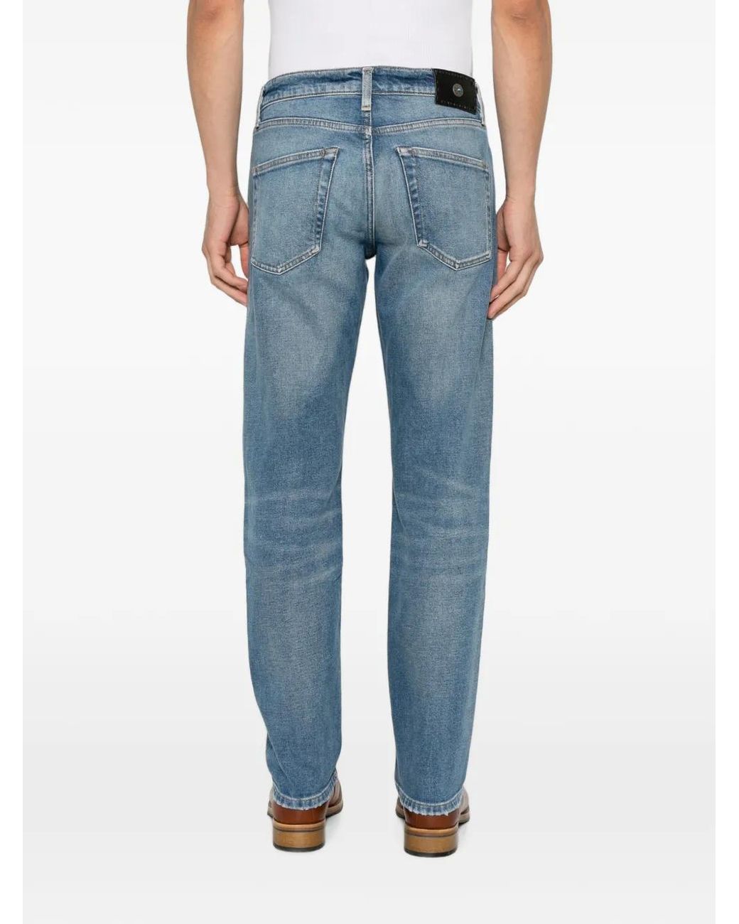 Antik Denim Blue Distressed Straight-Leg Jeans for men