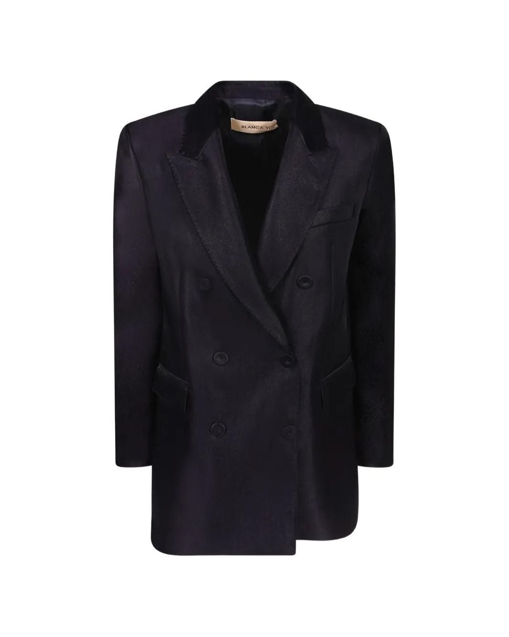 Blanca Vita Blue Double-Breasted Peak-Lapel Jacket